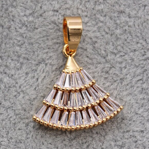 Jewelry - 18K Yellow Gold Filled Geometric Sector Diamond Zircon Necklace Pendant Gorgeous